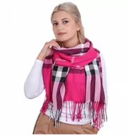 Apaszki i szaliki damskie - SZAL DAMSKI CHUSTA DUŻY KASZMIR KRATA ANGIELSKA kolor Fioletowy - miniaturka - grafika 1