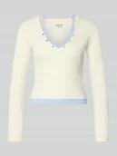 Bluzki damskie - Bluzka o kroju slim fit z długim rękawem i fakturowanym wzorem - miniaturka - grafika 1