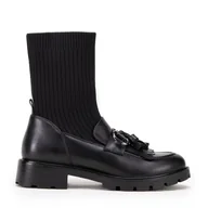 Półbuty męskie - Damskie sztyblety ze skóry i z chwostem czarne - miniaturka - grafika 1