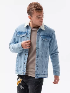 Kurtki męskie - Kurtka męska jeansowa typu sherpa C523 - jeansowa - S - Ombre Clothing - grafika 1