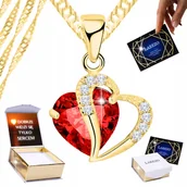 Łańcuszki - Złoty Naszyjnik Łańcuszek Czerwone Serce z Cyrkoniami Serduszko + NADRUK - miniaturka - grafika 1