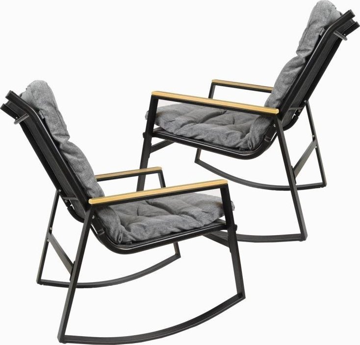 Fotel bujany, stalowy, z poduszkami, szary, 2szt