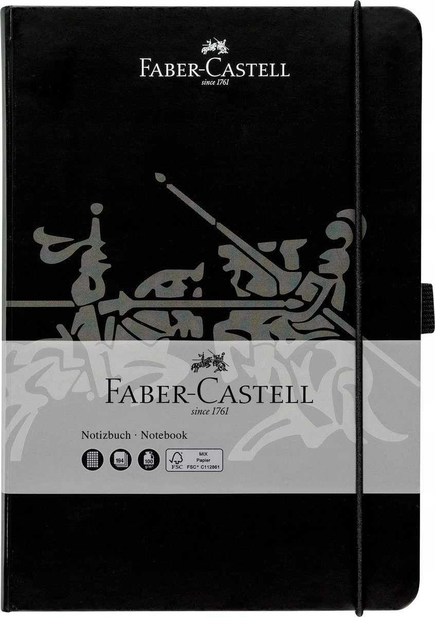 FABER-CASTELL Notatnik notes w kratkę z gumką A5 194 kartki zeszyt CZARNY
