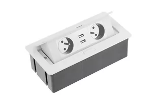 GTV Gniazdo meblowe nablatowe wpuszczane AE-PBSUC2GU-10 SOFT 2 x gniazdo z uziemieniem + 2 USB białe - Przedłużacze i rozgałęźniki - miniaturka - grafika 1