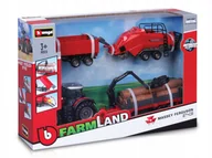 Samochody i pojazdy dla dzieci - METALOWY CZERWONY TRAKTOR + 3 PRZYCZEPY ROLNICZE - miniaturka - grafika 1