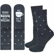 Skarpetki damskie - Skarpetki długie damskie ciemne SOXO z napisami śmieszne prezent frotte - miniaturka - grafika 1