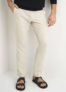 Spodnie męskie - Beżowe lniane spodnie męskie SPOMT-0075-81(W23) - grafika 1