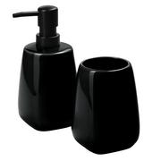 Akcesoria łazienkowe - Zestaw łazienkowy Ivo dozowik na mydło + kubek łazienkowy, czarny - miniaturka - grafika 1