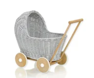 Domki dla lalek - Wiklinowy wózek dla lalek pchacz - szary - miniaturka - grafika 1