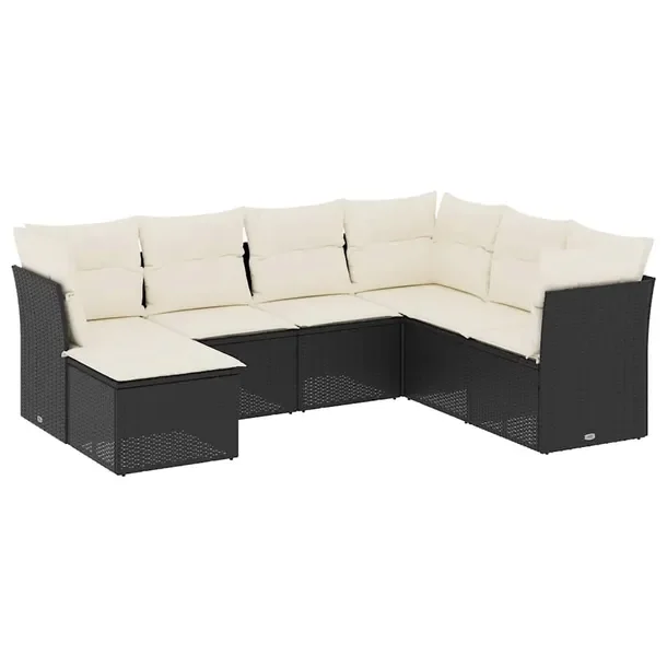 Zestaw wypoczynkowy rattanowy czarny 234x179x69cm + poduszki