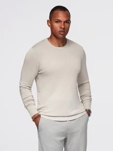Sweter męski z okrągłym dekoltem z elastycznej dzianiny o klasycznym splocie - beżowy V3 OM-SWSW-0183 - Ombre Clothing - Swetry męskie - miniaturka - grafika 1