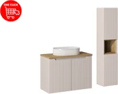 Meble łazienkowe - Zestaw meblowy 80cm z blatem, umywalką nablatową Beyond i szafką wysoką - miniaturka - grafika 1