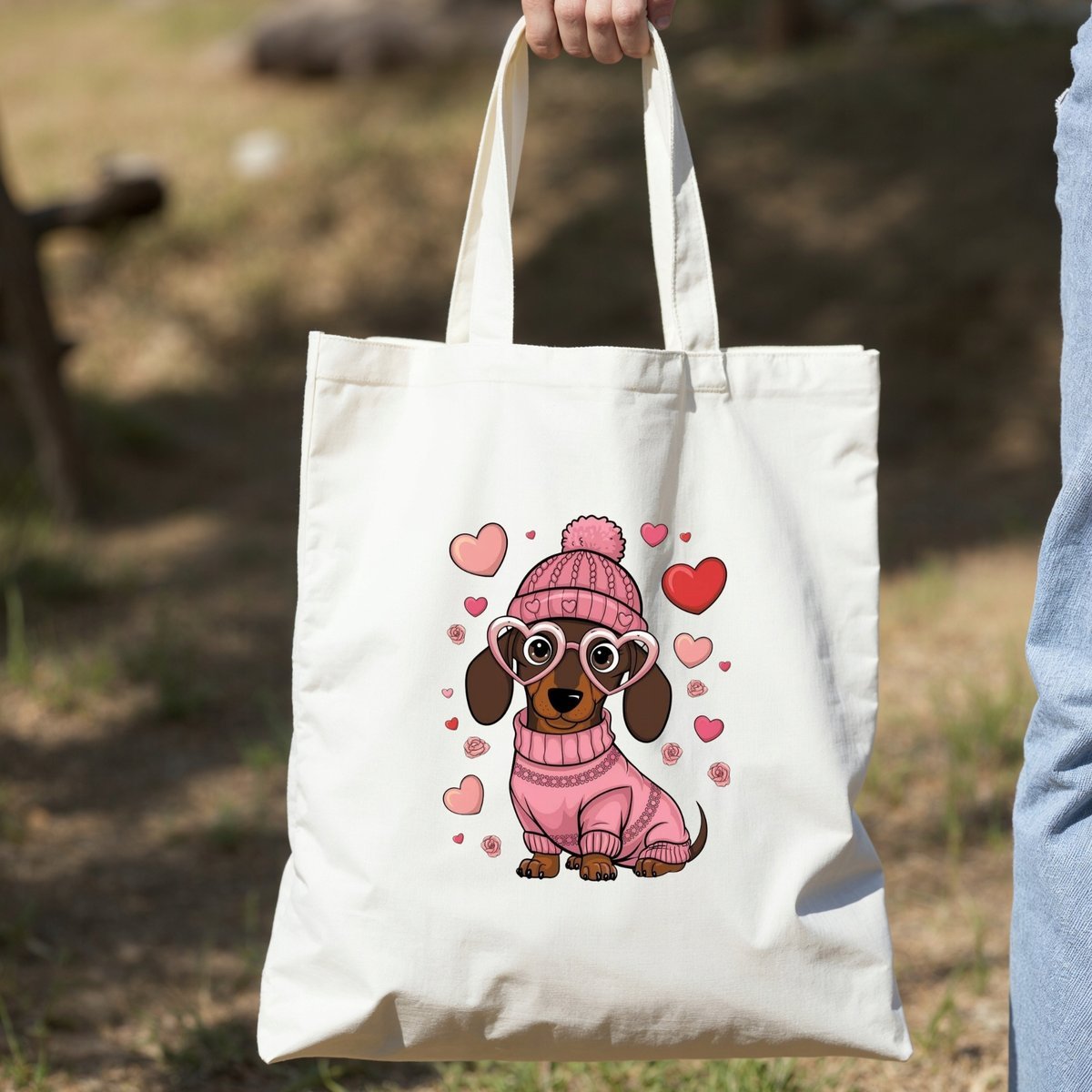 Torba z nadrukiem/bawełniana Walentynki Serce Pies Piesek Jamnik Love