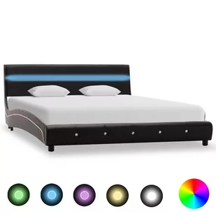 vidaXL Rama łóżka z LED, czarna, sztuczna skóra, 140 x 200 cm - Łóżka - miniaturka - grafika 1