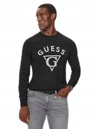 GUESS CZARNY SWETER MĘSKI Z JEDWABIEM I WEŁNĄ Z LOGO XXL GNA - Swetry męskie - miniaturka - grafika 1