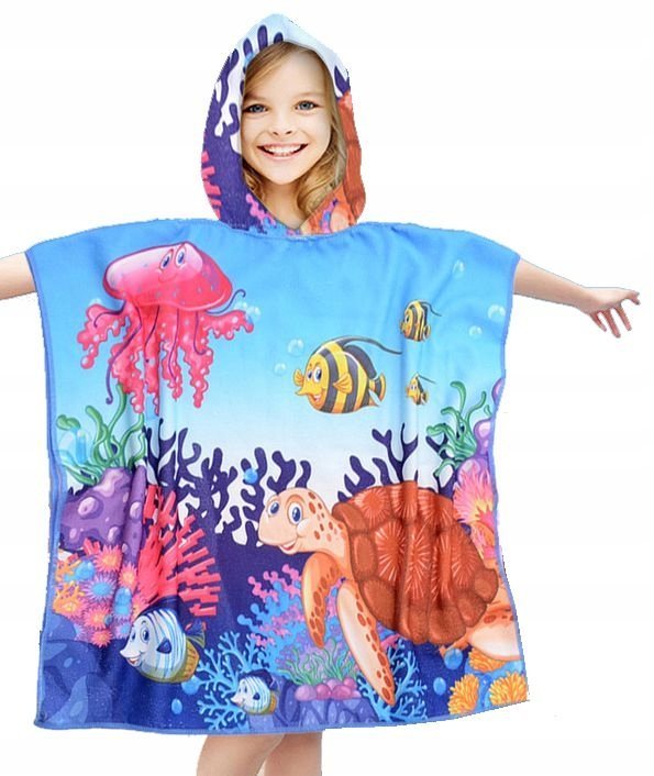 PONCZO PLAŻOWE DLA DZIECI Z KAPTUREM 60 X 90 CM RĘCZNIK KĄPIELOWY BASENOWY