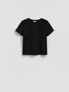 Reserved - T-shirt oversize z aplikacjami - czarny - Koszulki i topy damskie - miniaturka - grafika 1