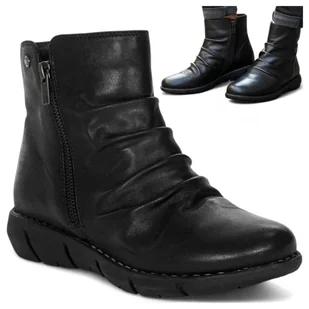 Damskie Botki Maciejka SKÓRZANE Wysokie Trzewiki Jesienne Wsuwane Czarne 38 - Botki damskie - miniaturka - grafika 1