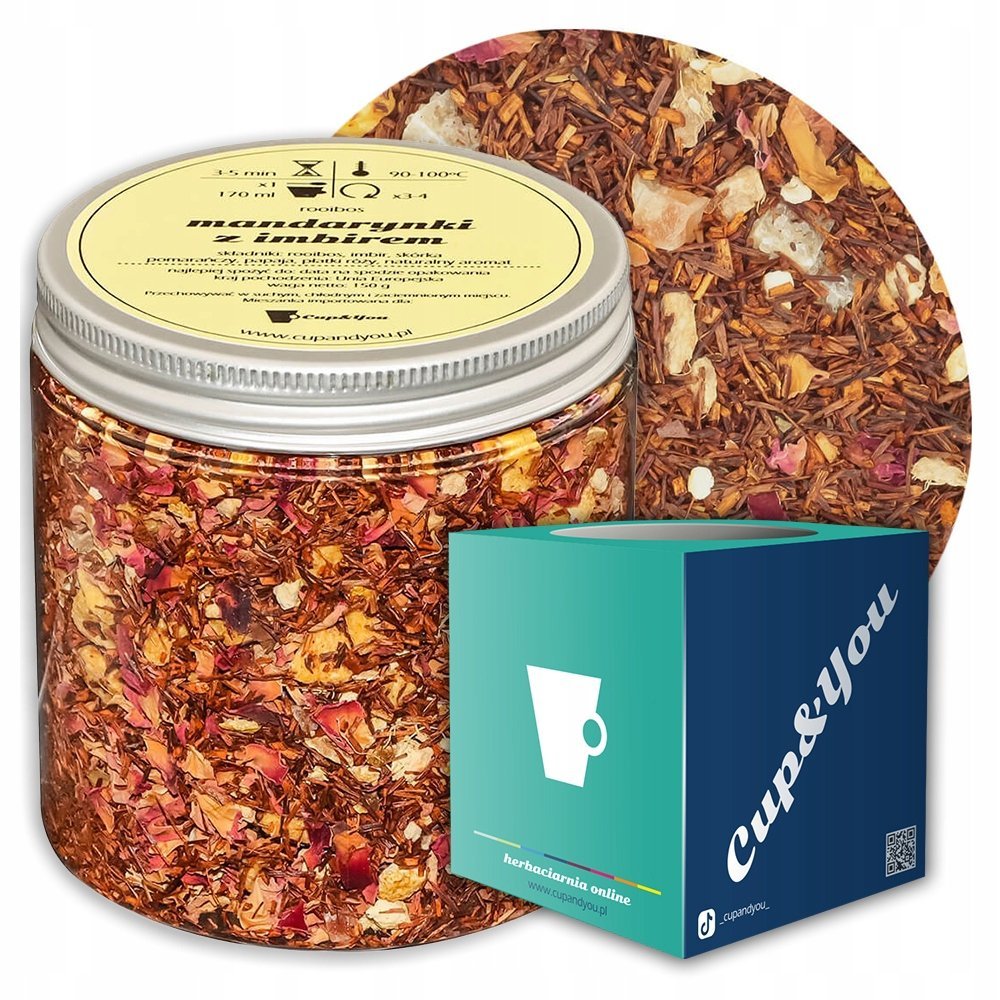 Herbata Rooibos MANDARYNKI Z IMBIREM o smaku mandarynkowo imbirowym Cup&You - herbata liściasta sypana mieszanka napar susz - gotowa na prezent upom..