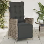 Fotele i krzesła ogrodowe - vidaXL Rozkładany fotel ogrodowy z podnóżkiem, szary polirattan - miniaturka - grafika 1