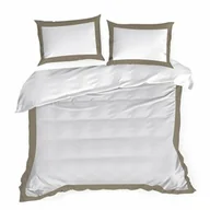 Pościel - Eurofirany Pościel satynowa 220x200 Laura biała beżowa z ozdobną kantą - miniaturka - grafika 1