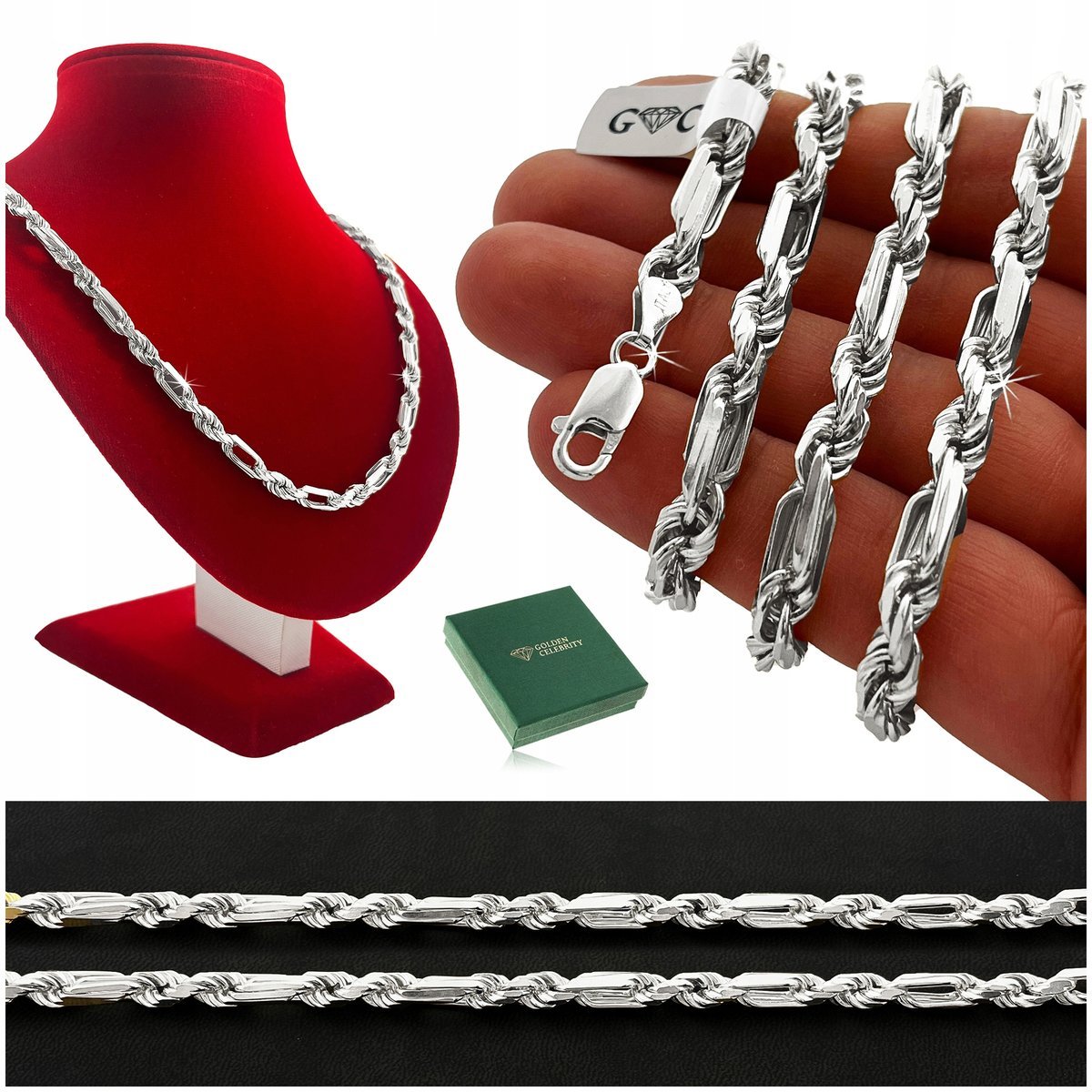 SREBRNY ŁAŃCUSZEK MĘSKI, UNIKATOWY WZÓR, GRUBY ŁAŃCUCH 65cm/6mm + Y