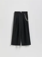 Spodnie i spodenki dla dziewczynek - Reserved - Spodnie wide leg w paski - czarny - miniaturka - grafika 1