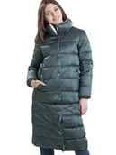 Płaszcze damskie - Płaszcz damski pikowany z akcentami srebra L Zielony - miniaturka - grafika 1