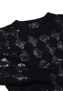 Swetry damskie - faina Damski sweter z dzianiny z wycięciami i cekinami, czarny, rozmiar XS/S, czarny, XL - grafika 1