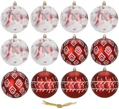 Bombki - Bombki choinkowe 11 cm 12 szt. zestaw ozdoby świąteczne zdobione czerwone białe UNIWERSALNY - miniaturka - grafika 1