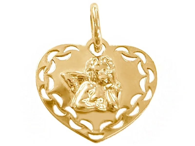 Złoty medalik 585 ażurowe serce z aniołkiem serce origami anioł