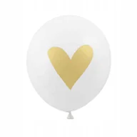Baby shower i roczek - BALONY BIAŁE ZE ZŁOTYM SERCEM 5 SZTUK URODZINY ROCZEK DEKORACJA - miniaturka - grafika 1