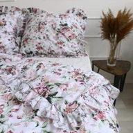 Pościel - Pościel bawełniana z falbanką - retro kwiaty [Rozmiar: 220/200 i 2x70/80] - miniaturka - grafika 1