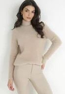 Swetry damskie - Beżowy Golf Wełniany Karle - miniaturka - grafika 1