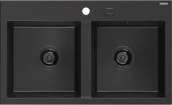 Zlewozmywaki - Mexen Hektor zlewozmywak granitowy 2-komorowy 800 x 490 mm, czarny/srebrny metalik, syfon czarny - 6521802000-73-B - miniaturka - grafika 1