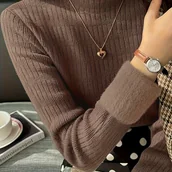 Swetry damskie - TEMU Sweter Golf z Podszewką Polarową dla Kobiet - Elastyczny Top z Długim Rękawem, Jednokolorowy Element Warstwowy na Każdą Porę Roku do Stylizacji - miniaturka - grafika 1