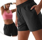 Spodenki damskie - Szorty treningowe szybkoschnące damskie 4F 4FWSS24TFSHF386-20S Czarny - miniaturka - grafika 1