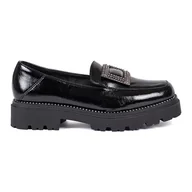 Mokasyny damskie - Goodin Mokasyny czarne damskie na platformie ozdobione klamrą i cyrkoniami - miniaturka - grafika 1