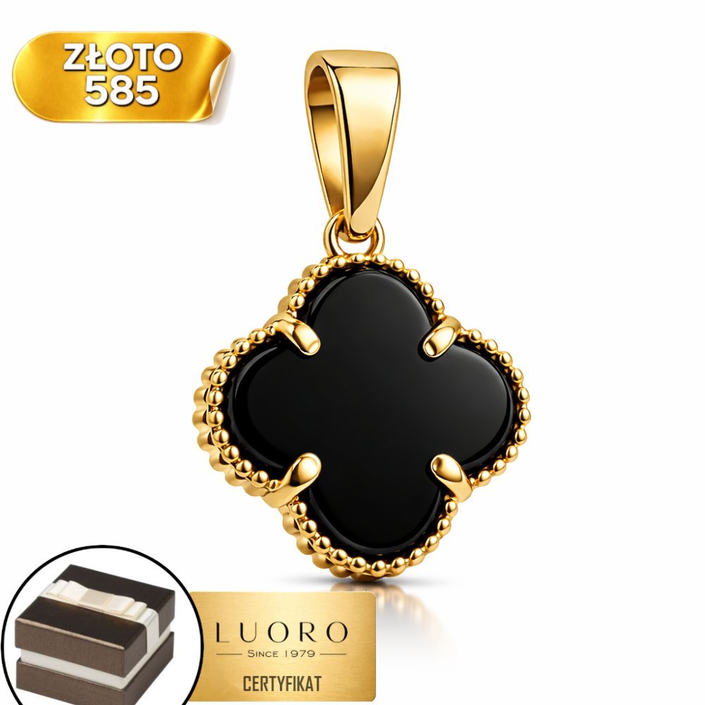 ZAWIESZKA ZŁOTA 585 14K KONICZYNKA Z ONYKSEM 9 MM ELEGANCKA 17 MM