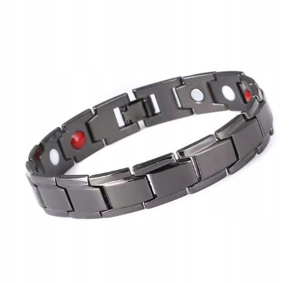 Czarna Męska Bransoletka Magnetyczna ze Stali PUNK Gothic