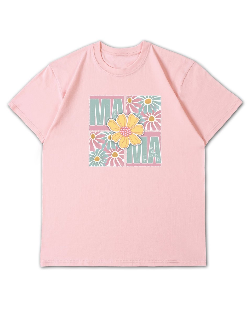 Luźna koszulka na Dzień Matki Kwiatowa MAMA Prezent Różowy S