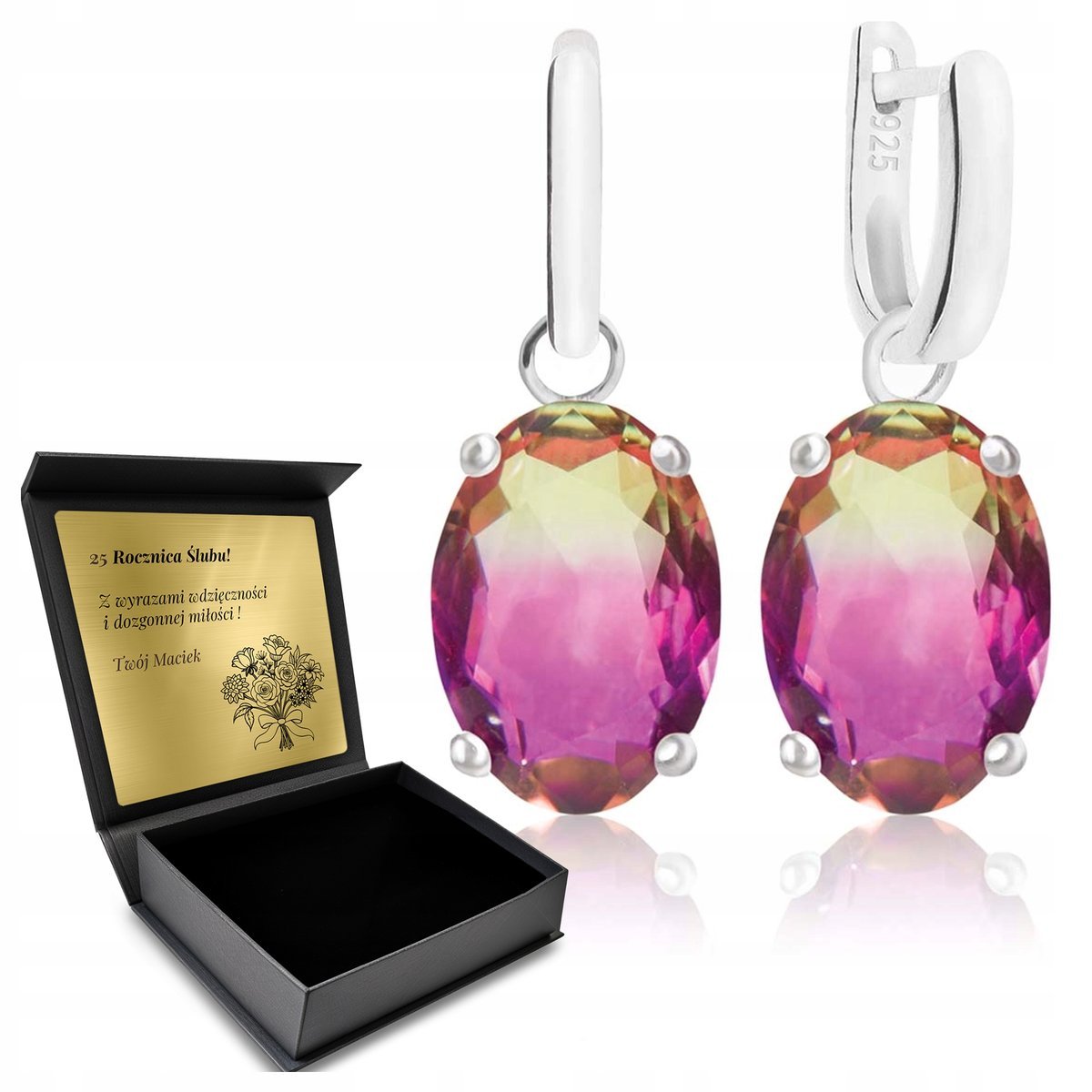 Kolczyki Srebrne 925 Ametryna Piękna Biżuteria Dla Kobiety + Grawer