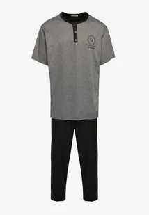 Ciemnoszara Bawełniana Piżama Spodnie z Gumką w Pasie i T-shirt z Nadrukiem Ittelea - Piżamy męskie - miniaturka - grafika 1