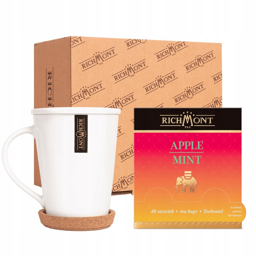 Zestaw Herbatka Richmont Apple Mint 40 saszetek Zestaw Kubek, Wieczko