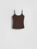 Koszulki i topy damskie - Reserved - Gładki top na ramiączkach - ciemnobrązowy - miniaturka - grafika 1