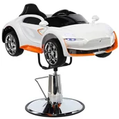 Fotele fryzjerskie - Fotel fryzjerski dziecięcy samochodzik 5219-A-WHITE hydrauliczny obrotowy do salonu fryzjerskiego krzesło fryzjerskie - miniaturka - grafika 1