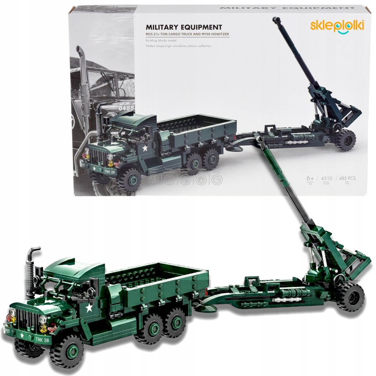 KLOCKI KONSTRUKCYJNE CIĘŻARÓWKA HAUBICA WOJSKOWA MILITARIA DLA DZIECI MODEL