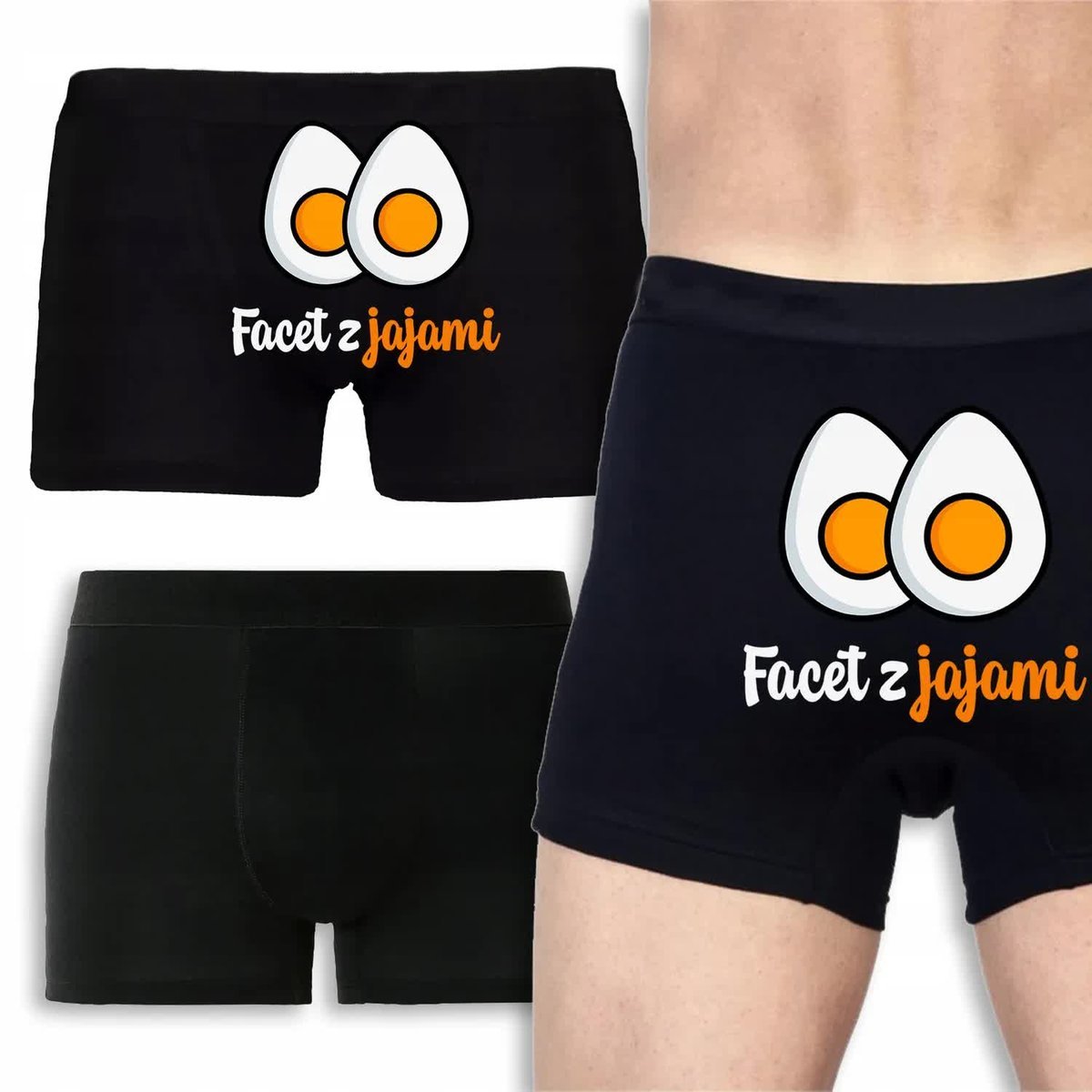 BOKSERKI CZARNE Prezent Walentynki Dla Niego Kochanka FACET Z JAJAMI - L