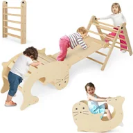 Place zabaw - 6 w 1 Zjeżdżalnia – Trójkąt do Wspinaczki Montesorri z Drabinką, Huśtawką w Kształcie Morskiego Lwa, dla Dzieci w Wieku 3-14 Lat i o Wadze do 60 kg - miniaturka - grafika 1