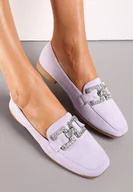 Mokasyny damskie - Fioletowe Mokasyny z Klamerką w Cyrkonie Bile - miniaturka - grafika 1